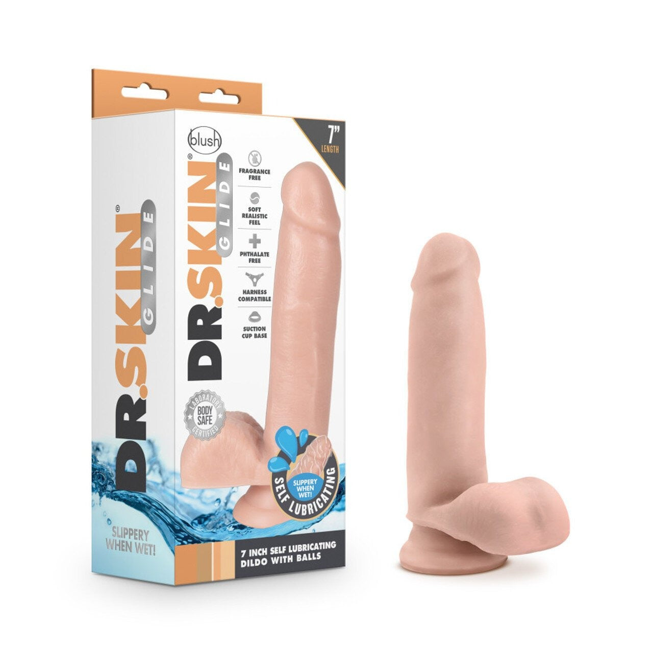 Blush - Dr. Skin Glide - 7 inch Self Lubricating Dild0 with Balls (Vanilla)